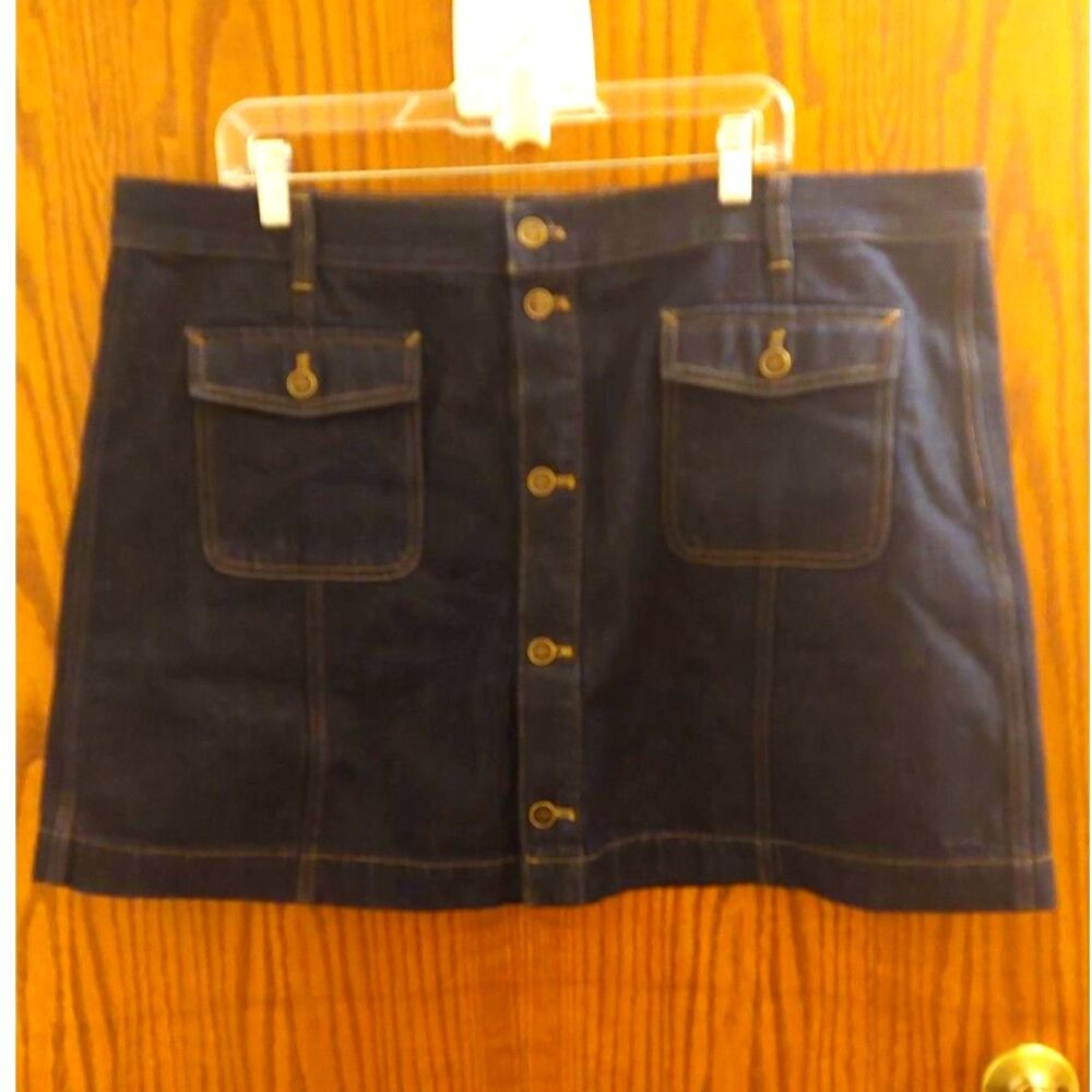 J.Crew Size 18 Dark Wash Denim Mini Skirt Button Front Utility Pockets